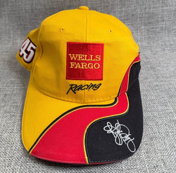 Vintage Kyle Petty #45 Wells Fargo Racing NASCAR Hat Yellow Strapback